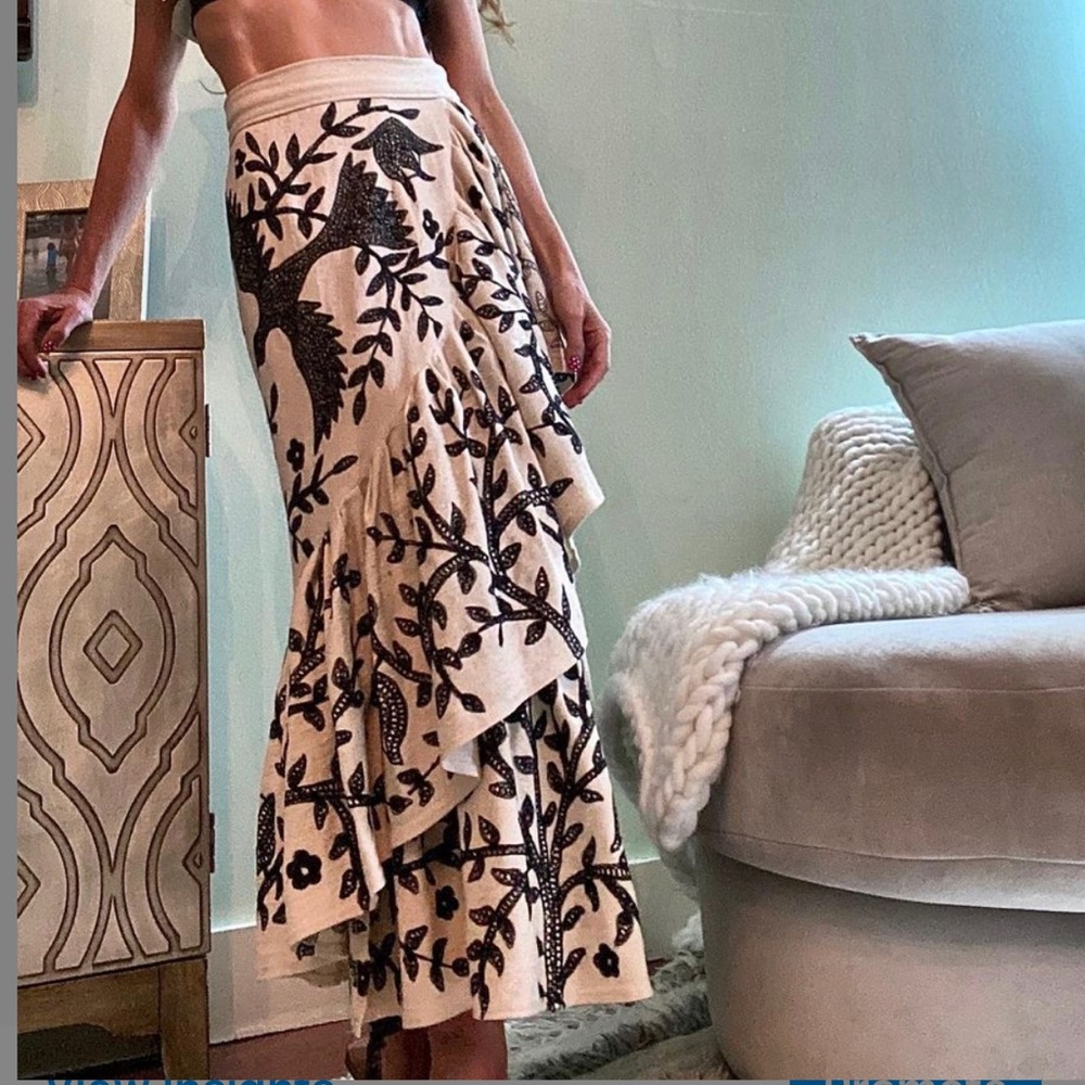 Hand Embroidered wrap skirt wearable art